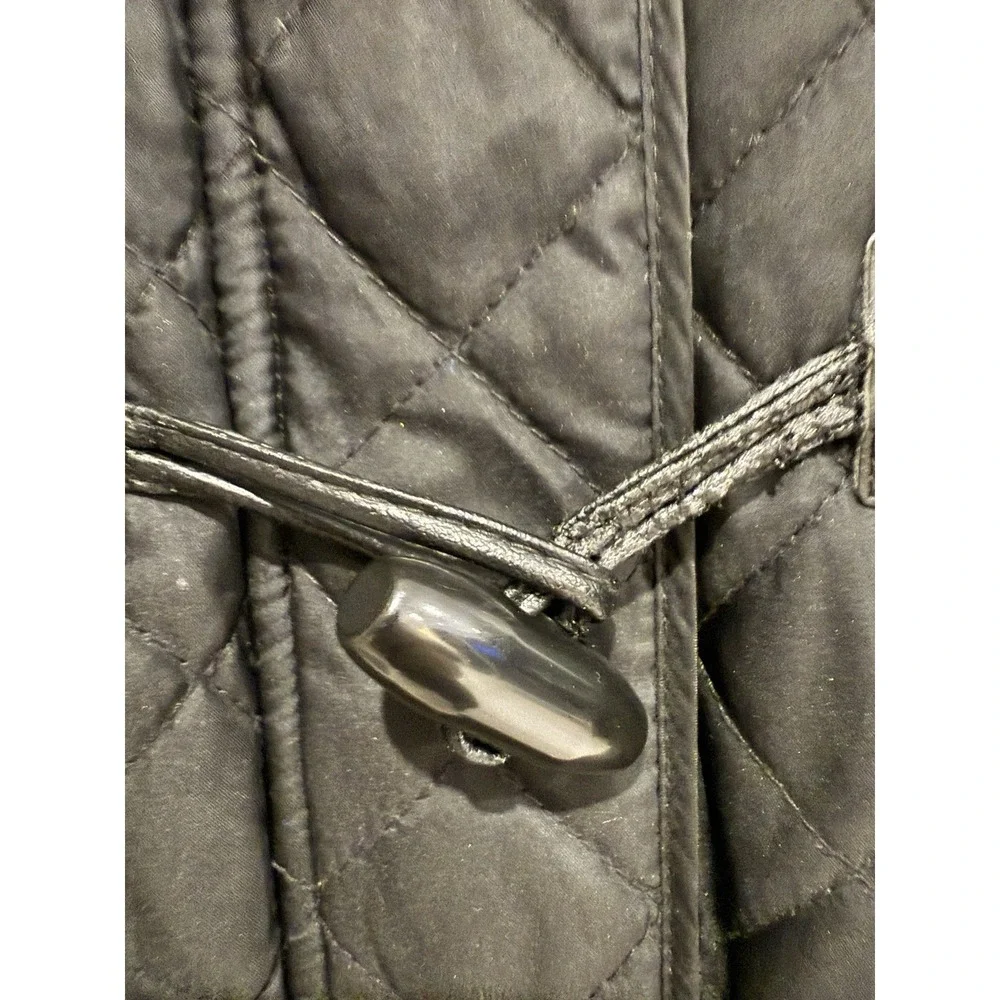 Michael Kors Women Coat XL Quilted Black Hooded‎ Mid Length Toggle Zip Snap